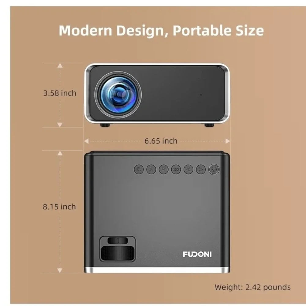 FUDONI Native 1080P Projector 4K Support 18000L WiFi Bluetooth Home Theater Gray